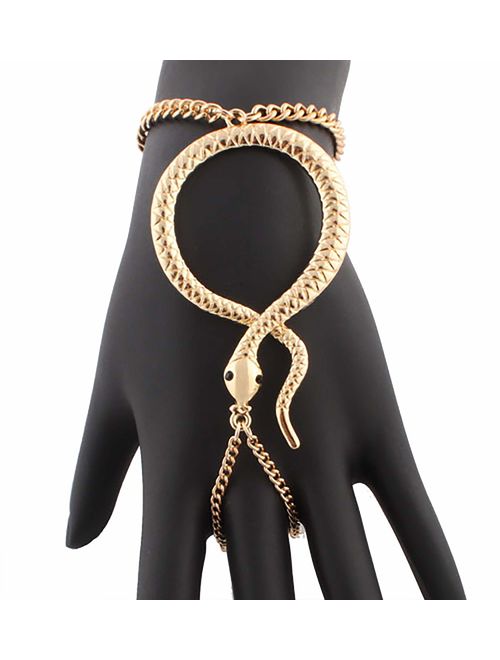 JOTW Snake Adjustable Finger Ring and Hand Chain Bracelet One Size Fits Most - Goldtone Silvertone or Gun Metal