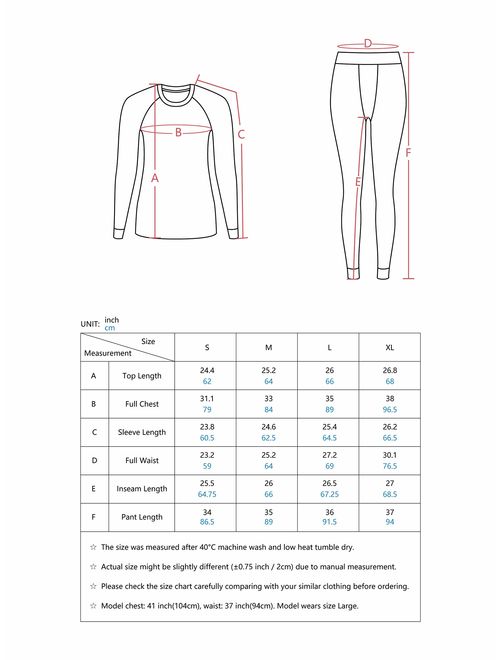 Genuwin Women's Thermal Underwear Set Midweight Fleece Lined Long Johns Set Base Layer Set S~XL