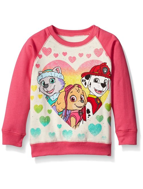 Paw Patrol Little Girls' Toddler Skye, Everest, and Marshall Hearts French Terry Sweatshirt, Cream/Pink, 2T