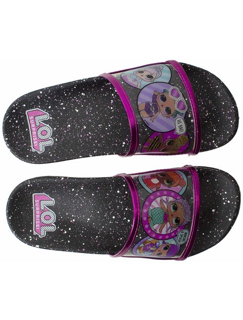 L.O.L Surprise! Girl's Sandal, Mix Match Baby Cat Merbaby Super BB Crystal Queen Cosmic Queen and Queen Bee Slide Sandal, Black Pink, Girls Size 10 to 1, Ages 4 to 10