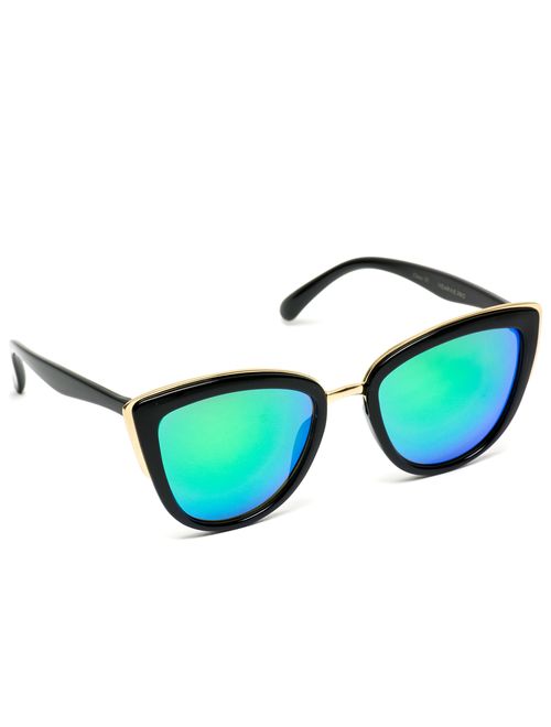 Womens Cat Eye Mirrored Reflective Lenses Oversized Cateyes Sunglasses