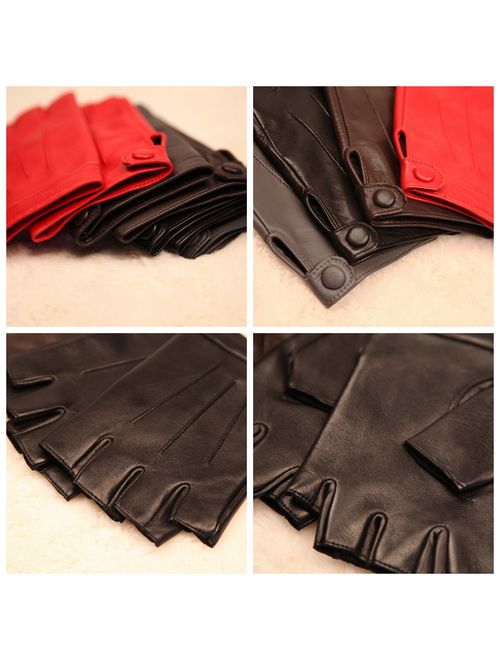 Warmen Women's Nappa Leather Half Finger Fingerless Motorcycle Fitness Cycling Hunting Driving Lined Gloves Cosplay/Costume