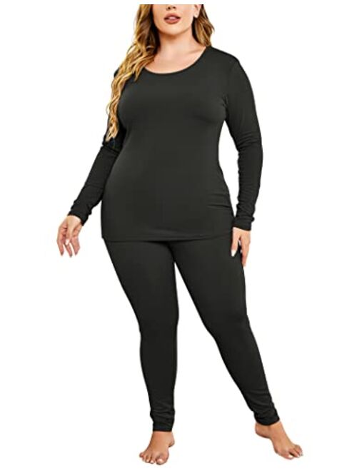 IN'VOLAND Women's Plus Size Thermal Long Johns Sets Fleece Lined 2 Pcs Underwear Top & Bottom Pajama Set online | Topofstyle
