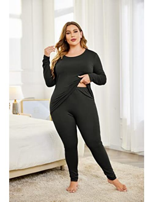 IN'VOLAND Women's Plus Size Thermal Long Johns Sets Fleece Lined 2 Pcs Underwear Top & Bottom Pajama Set