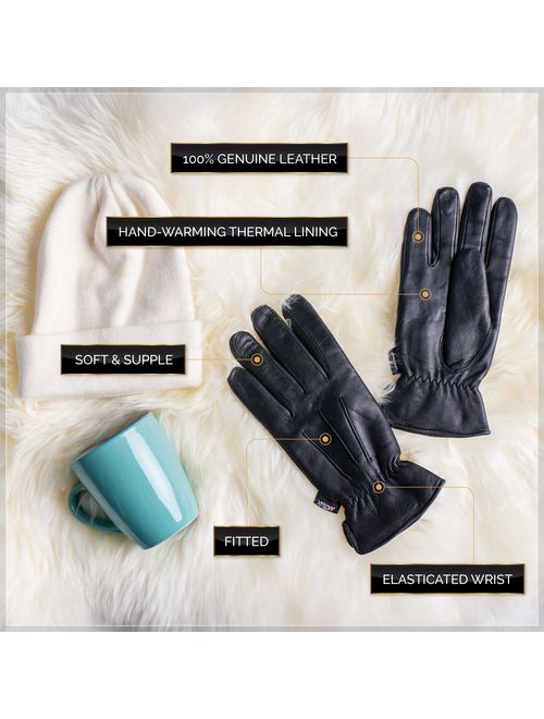 Ladies Warm Winter Gloves Dress Gloves Thermal Lining Geniune Leather Black