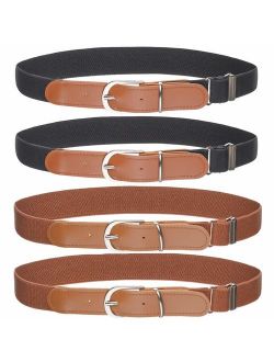 Kids Boys Girls Elastic Belt - Stretch Adjustable Belt for Boys and Girls with Leather Loop Belt Pack of 4 By Kajeer