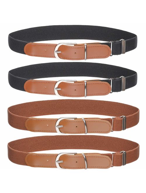 Stretch Adjustable Belt for Boys and Girls with Leather Loop Belt Pack of 4 By Kajeer Kids Boys Girls Elastic Belt 