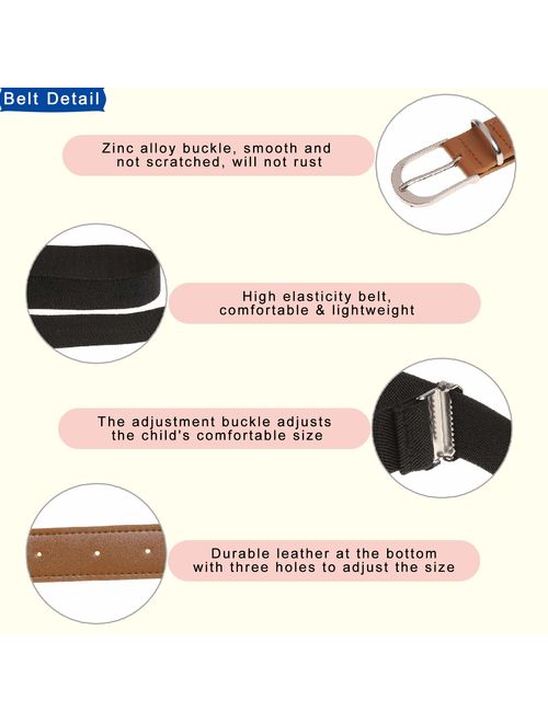 Kids Boys Girls Elastic Belt - Stretch Adjustable Belt for Boys and Girls with Leather Loop Belt Pack of 4 By Kajeer