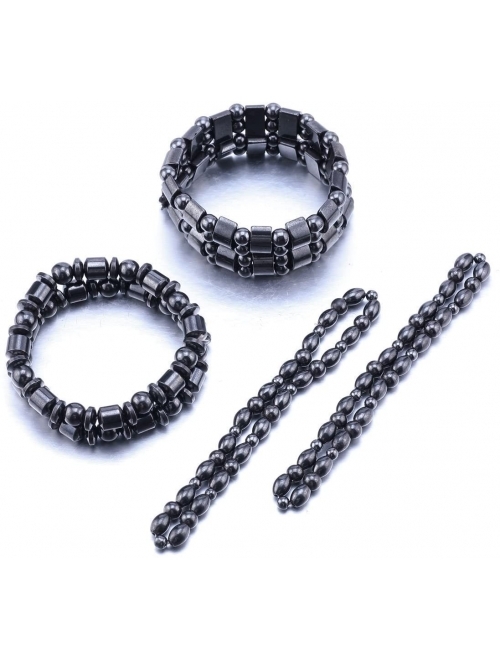 VIKI LYNN 2 Sets of Hematite Metal Megnetic Therapy Bracelets+2 Pcs of Magnetic Anklets Good for Health