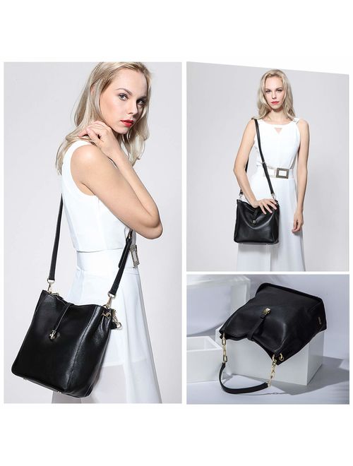 Genuine Leather Handbags for Women Soft Hobo Bag Supple Bucket Bag Totes Shoulder Handbags