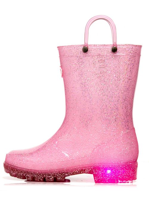 Outee Girls Kids Adorable Glitter Light Up Rain Boots