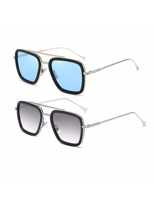 Vintage Aviator Square Sunglasses for Men Women Gold Frame Retro Brand Designer Classic Tony Stark Sunglasses