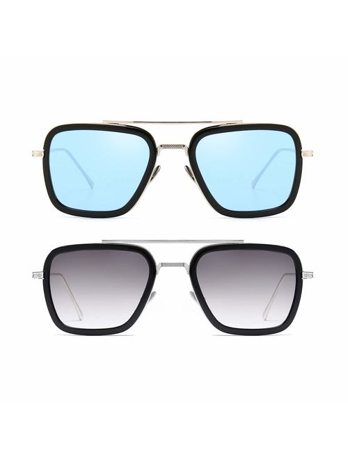 Vintage Aviator Square Sunglasses for Men Women Gold Frame Retro Brand Designer Classic Tony Stark Sunglasses