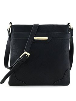 Medium Size Solid Modern Classic Crossbody Bag with Gold Plate