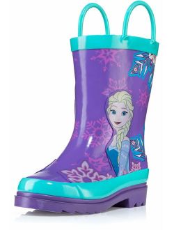 Kids Girls' Frozen Anna and Elsa Character Printed Waterproof Easy-On Rubber Rain Boots (Toddler/Little Kids)