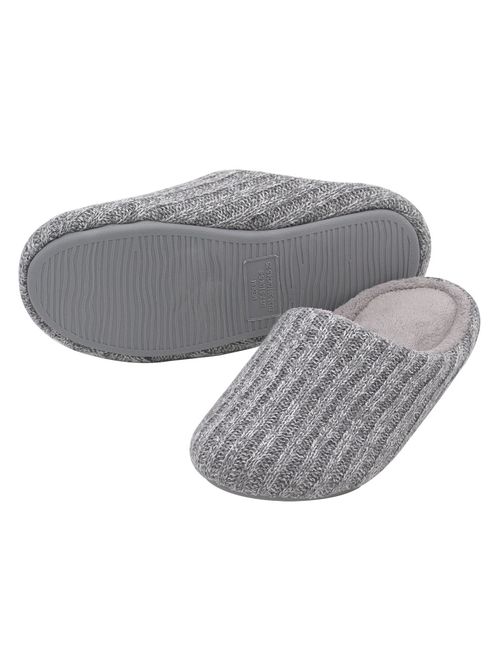 HomeIdeas Women's Cotton Knit Memory Foam Slippers Terry Cloth Anti Skid Indoor/Outdoor Slip-on House Shoes