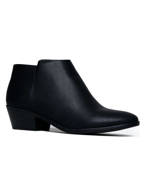 J. Adams Lexy Ankle Boot - Low Stacked Heel Closed Toe Casual Western Bootie