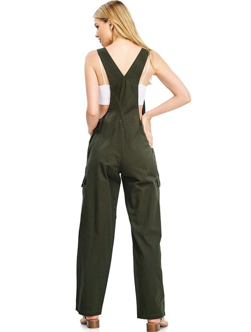 Revolt Women's Juniors Baggy Straight Leg Twill Overalls