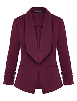 Unifizz Women's Casual Blazer Pocktes Open Front Cardigan Work Office Jacket 3/4 Sleeve