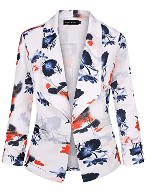 Unifizz Women's Casual Blazer Pocktes Open Front Cardigan Work Office Jacket 3/4 Sleeve