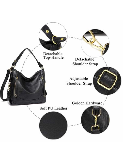 Kasqo Women Hobo Bag, Faux Leather Handbag Shoulder Bag with Detachable Strap