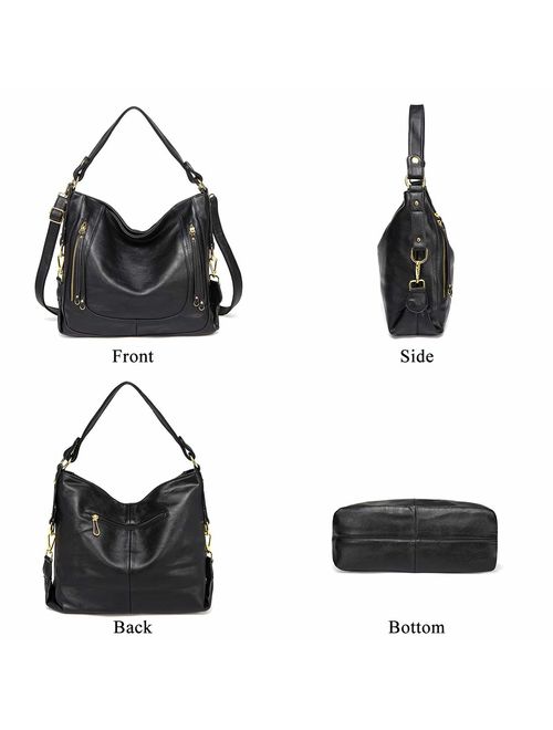 Kasqo Women Hobo Bag, Faux Leather Handbag Shoulder Bag with Detachable Strap