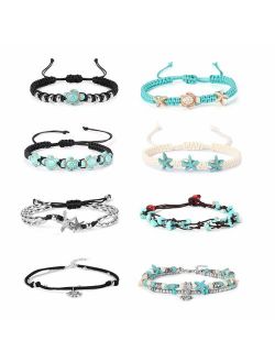 Finrezio 8PCS Anklets for Women Girls Adjustable Boho Turtle Starfish Beac Ankle Bracelets Foot Jewelry Set Handmade