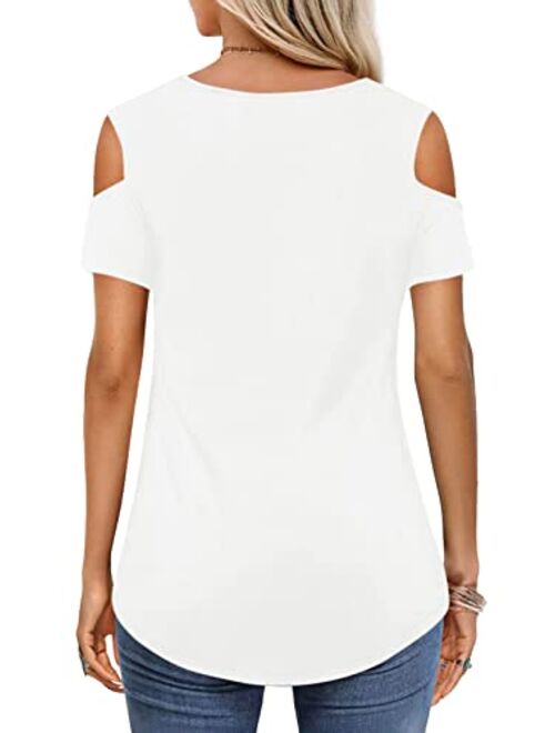 PrinStory Women's Long Sleeve Casual Cold Shoulder Tunic Tops Loose Blouse Shirts