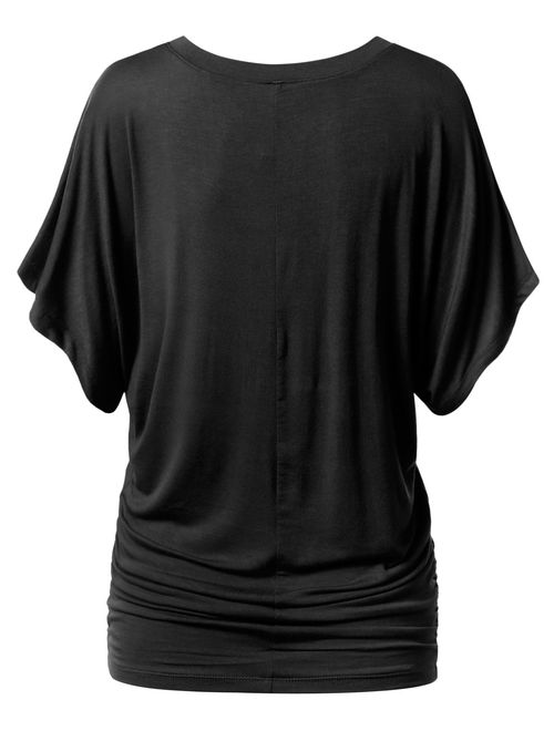 URBANCLEO Womens Short Sleeve Dolman Drape Top Shirts (Plus