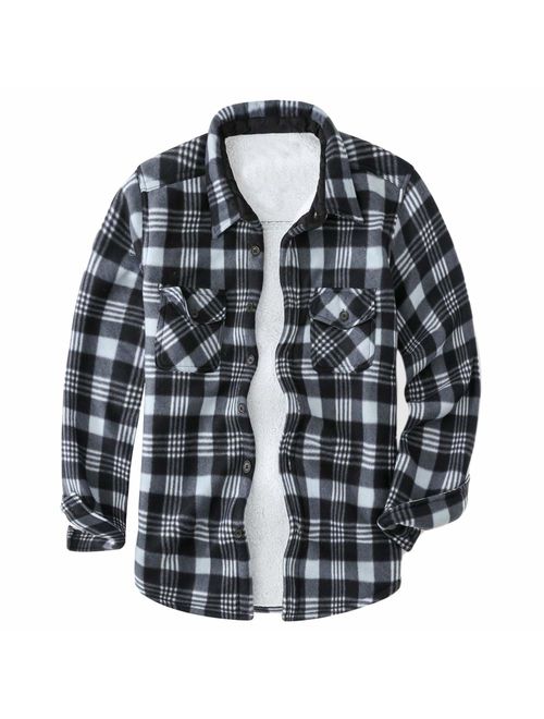 MADHERO Mens Flannel Jacket Winter Sherpa Fleece Lined Plaid Shirt Outerwear
