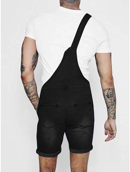 Enjoybuy Mens Denim Bib Overall Shorts Above Knee Length Rompers Walk Dungaree Jumpsuit Relaxed Fit