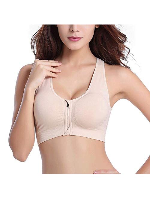 WANAYOU Women's Zip Front Sports Bra Wireless Post-Surgery Bra Active Yoga Sports Bras