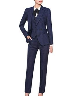 Two Piece Blazer Suit for Women Long Sleeve Double Breasted Printed V-Neck Coats Tops and Pant for Office Lady Business Work 