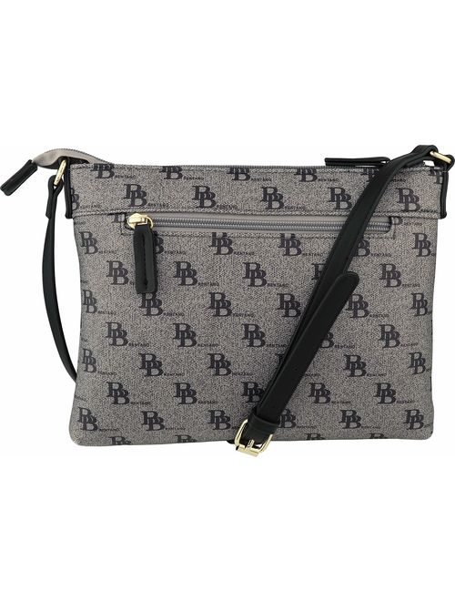 B BRENTANO Vegan Multi-Zipper Crossbody Handbag Purse with Tassel Accents