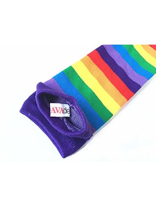 NAVAdeal Colorful Rainbow Stripe Arm Warmer Fingerless Knit Gloves Halloween