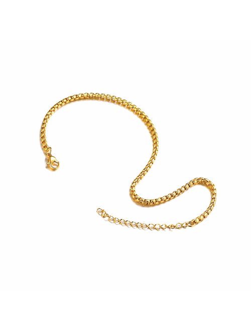 ChainsPro Resizable Anklet Chain for Women Men, Figaro/Wheat/Twist Rope/Cuban Foot Bracelet-Strong with Good Clasp-18K Gold Plated(Send Gift Box)