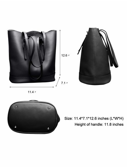 Women's Handbag Genuine Leather Tote Shoulder Bucket Bags Elegant Style Large Capacity