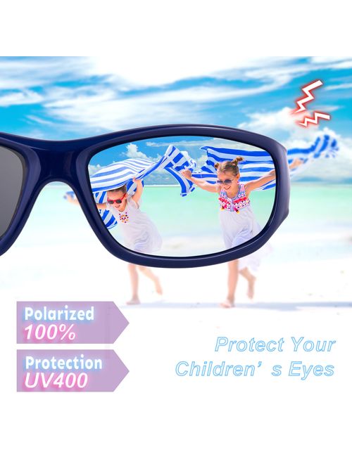 RIVBOS Rubber Kids Polarized Sunglasses With Strap Glasses Shades for Boys Girls Baby and Children Age 3-10 RBK037