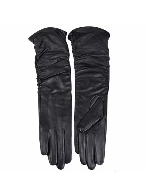 Womens Winter Long Evening Dress Texting Touchscreen Leather Gloves Sleeves Fleece Lined Ruched Elbow Length Costume
