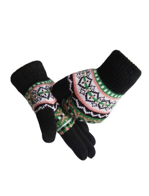 LETHMIK Womens&Girls Thick Knit Gloves Warm Winter Colorful Glove with Wool Lined