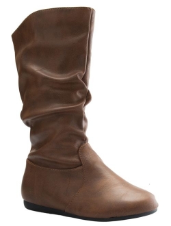 Link Selena-23K Girl's Mid-Calf Solid Color Flat Heel Slouch Boots