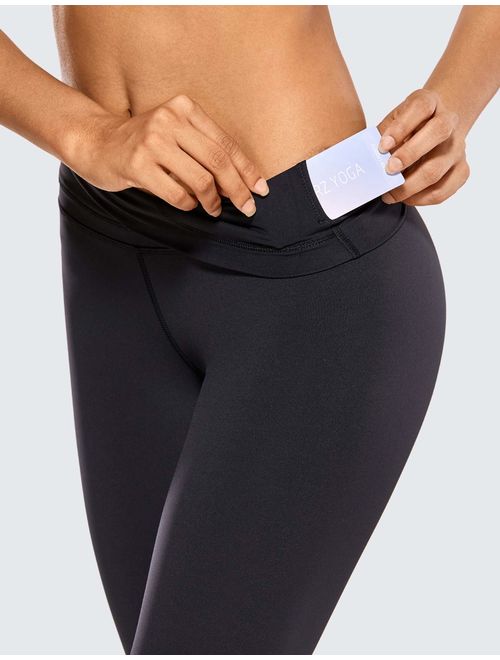 CRZ YOGA Women's Naked Feeling Light Running Leggings 25 Inches - High  Waist Compression Leggings Zip Pocket Workout Tights