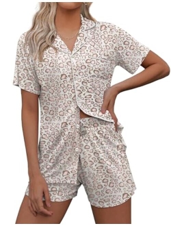 Pajamas Set Short Sleeve Sleepwear Womens Button Down Nightwear Soft Pj Lounge Sets XS-XXL