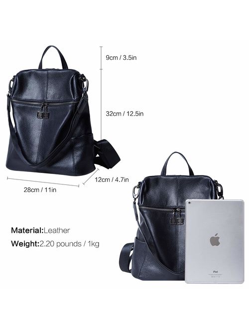 BOYATU Convertible Genuine Leather Backpack Purse for Women Fashion Travel Bag