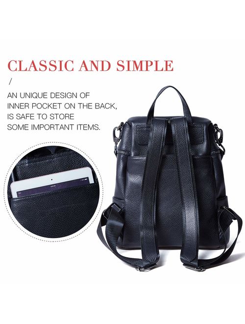 BOYATU Convertible Genuine Leather Backpack Purse for Women Fashion Travel Bag