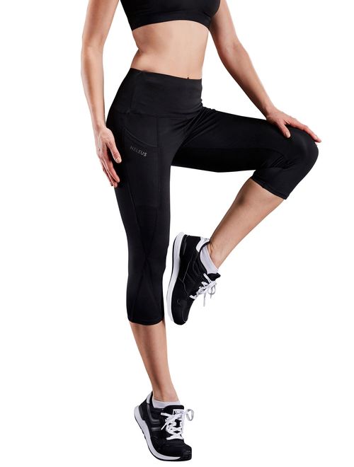 Neleus Women's Tummy Control High Waist Capri Leggings Yoga Pants with Pockets