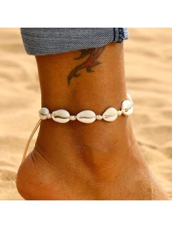 Fesciory Puka Shell Anklet for Women Summer Natural Cowrie Adjustable Ankle Bracelet, Handmade Boho Hawaiian Beach Seashell Jewelry for Girls