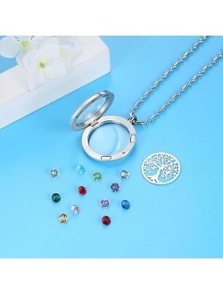 YOUFENG Floating Living Memory Locket Pendant Necklace Family Tree of Life Birthstone Necklaces 
