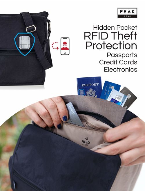 Travel Crossbody Purse - Hidden RFID Pocket - Includes Lifetime Lost & Found ID