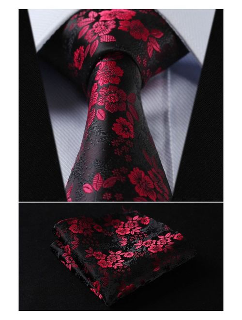 HISDERN Men's Necktie Collections, Lot 5 PCS Classic Men's Silk Tie Set Necktie & Pocket Square with Gift Box